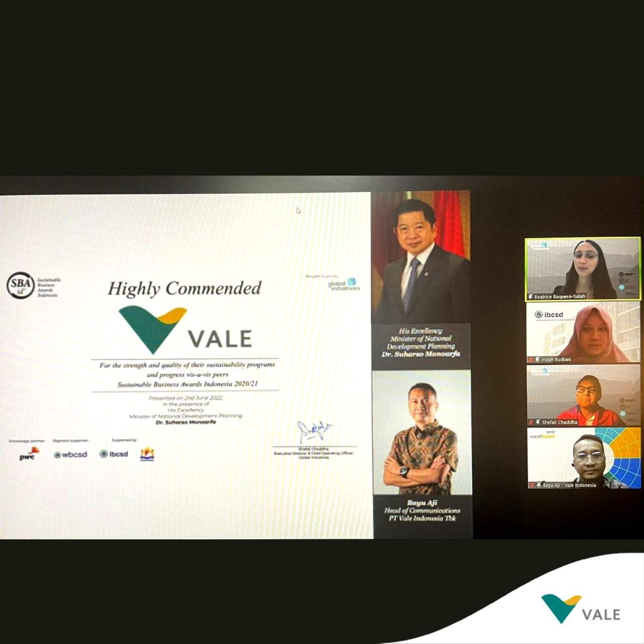 PT Vale Indonesia Sabet Penghargaan SBA Kategori Highly Commended